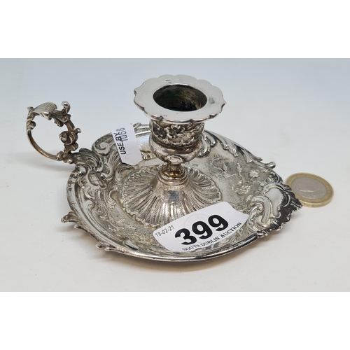 399 - Continental 800 Silver Chamber candlestick 1890 with lovely design and decoration 93g