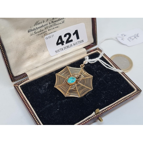 421 - Antique 9ct  gold spider web pendent.