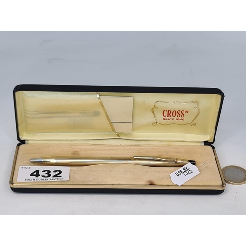 432 - Cross pen as new with the box and papers 10k rolled gold.