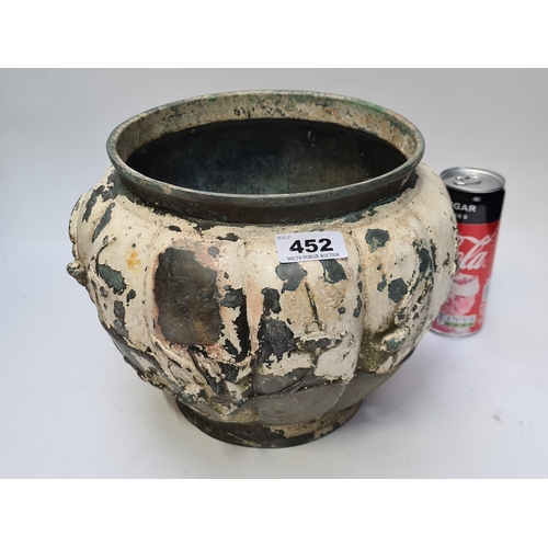 452 - Heavy Antique painted Metal Flower pot with no base.