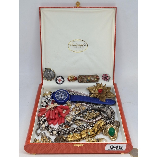 46 - Good box of mixed vintage jewellery including good sets of clip on earrings, large jewelled necklace... 