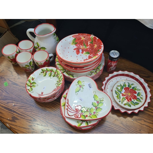 485 - Red and White matching tea and dinner set.