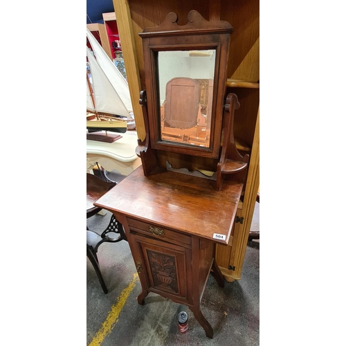 504 - Neat little Victorian dressing table with bevelled mirror. Mirror and frame needs to be reattached
H... 