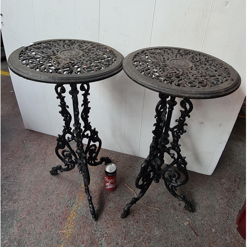 510 - 2 x cast side tables / metal plant stands in black
H x 72cm,  W x 37 Heavy very good quality and a l... 