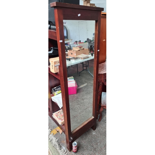 534 - Dark wood free standing floor length mirror, 160cm x 50cm