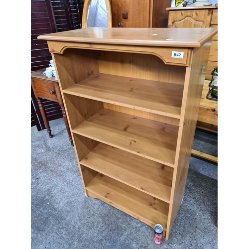 647 - Open pine shelving unit. Good condition.