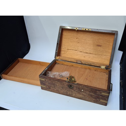 147 - 19th century brass bound writing box. Would look great with a polish.