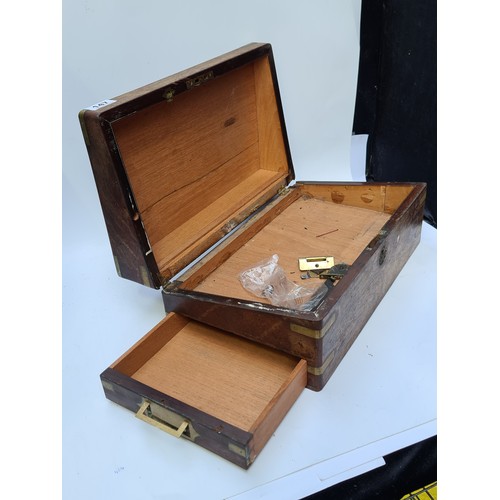 147 - 19th century brass bound writing box. Would look great with a polish.