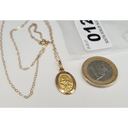12 - 9ct Gold St Christopher and a 9ct gold chain.