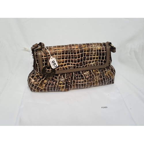 57 - Fendi baguette-bag in canvas printed with metallic brown-gold design. In excellent condition with me... 