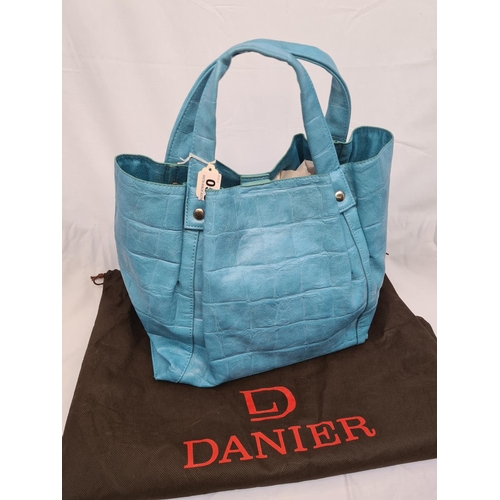 58 - Danier, sky-blue, genuine leather bucket-style bag with internal pocket. In excellent condition and ... 