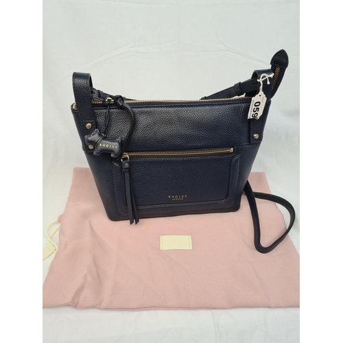59 - Radley London, like-new condition cross-body bag in navy blue genuine leather.