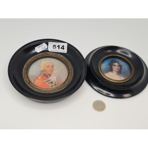 614 - Two Victorian Style portraits in Black frames. Great look but prints not paintings.