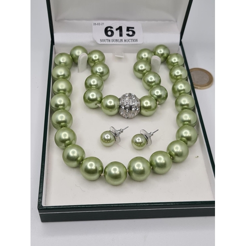 615 - Isle of Bute Lovely quality necklace with a gem set ball clasp and a pair of matching earrings in th... 