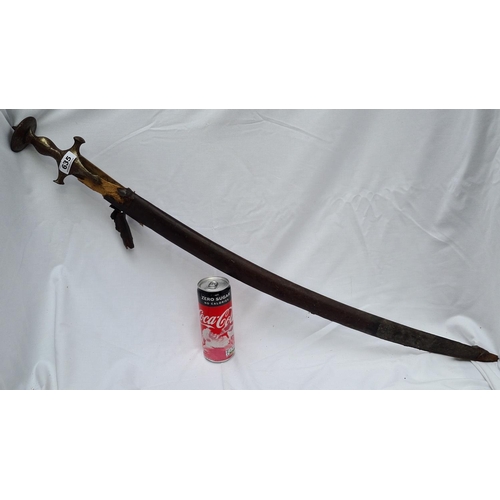 635 - 19th century long Persian sword with a leather distressed scabbard, Genuine 19th century not a repop