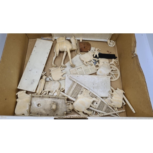 639 - Collection of 19th century Ivory Animals and people Stands etc in a box.