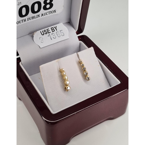 8 - Pair of 18ct gold 8 diamond earrings, stones are very bright. Long 3 cm hoop at the back. Lovely pai... 