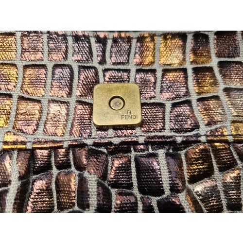57 - Fendi baguette-bag in canvas printed with metallic brown-gold design. In excellent condition with me... 