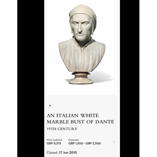 48 - Fabulous solid marble 19th century white bust of Dante (Alighieri). Amazing large bust in very good ... 