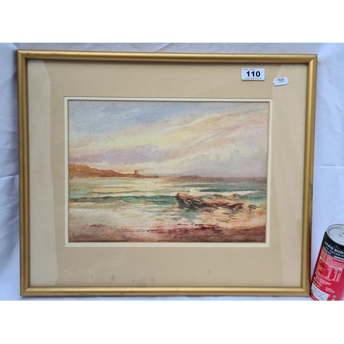 110 - Beautiful, unsigned watercolour at a bay at dusk.