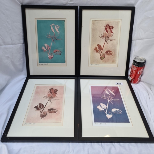 118 - Set of four lino-cut rose prints, signed by English artist Petrina McNeill. McNeil is a print-maker ... 