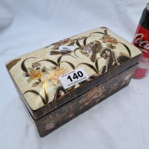 140 - Japanese hand painted Satsuma glazed pottery box, in good order