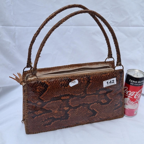 142 - Snake skin ladies handbag (31cm x 18cm) in good order