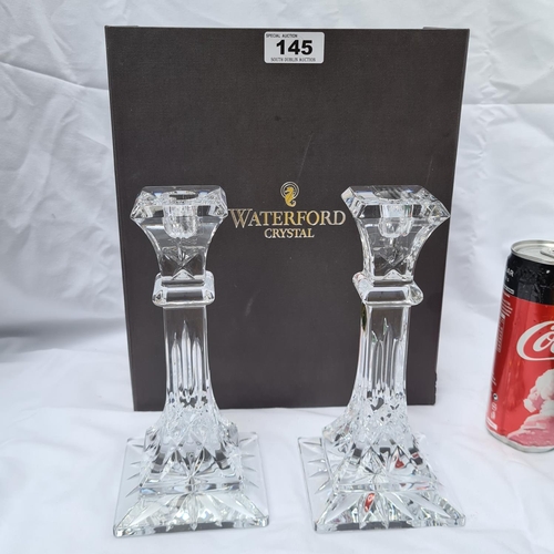 145 - Pair of Waterford Crystal, Lismore, candle sticks in original box and packing