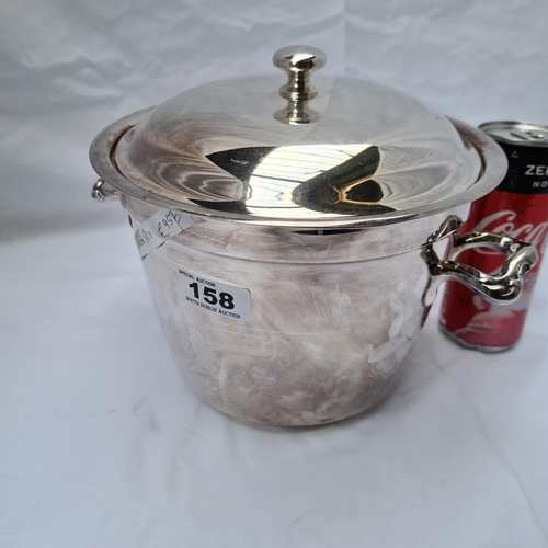 158 - Champagne Bucket with insulated ice liner. Stamped Memorial plate, EP Copper mounts #1968. Very good... 