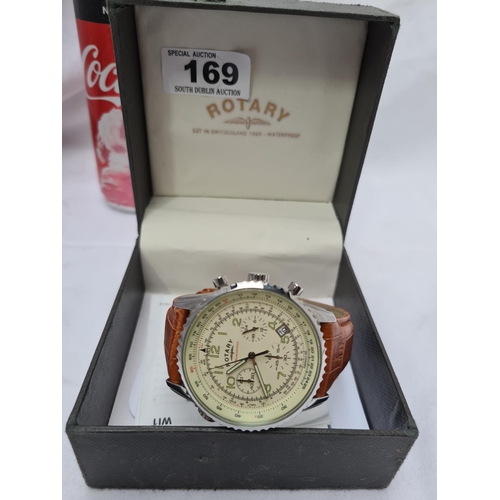 169 - Rotary large face gents watch in original box.