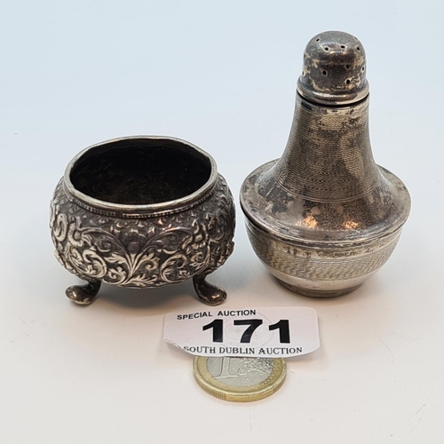 171 - Sterling Silver Pepper pot and a heavily embossed salt.