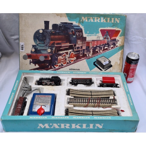 189 - Marklin Guterzug train set complete with box, including transformer, track, engine and 3 x goods car... 