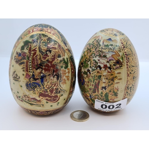 2 - Pair of antique Chinese eggs hand painted