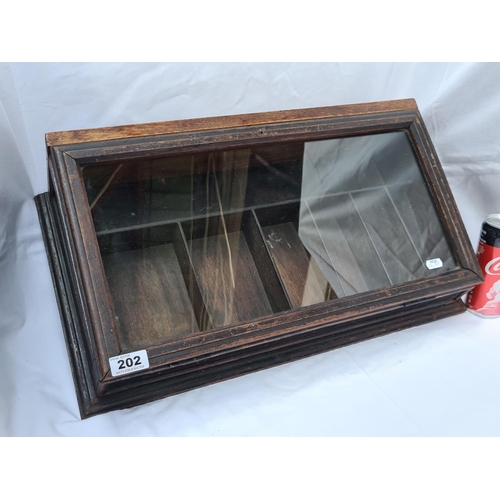 202 - Mahogany display case, suitable for cigars, cigarettes or other retail items. Lovely age to it rare ... 