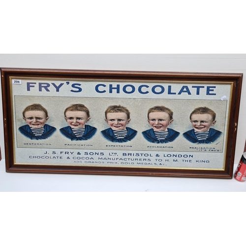 206 - Large framed Fry's Chocolate 'sad to happy' print of a boy (108cm x 50cm)