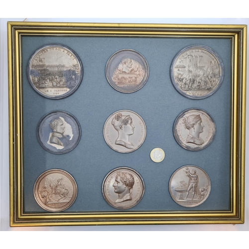 22 - 9 Bronze coins celebrating the life of Napoleon. From his birth, to great battles to his loves. Heav... 