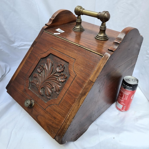 232 - Edwardian coal box with brass handle and fittings and tin liner, in good order