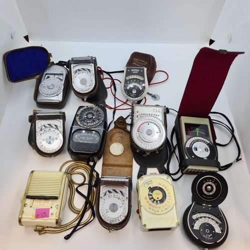 38 - Super selection of vintage camera light meters including rare examples.