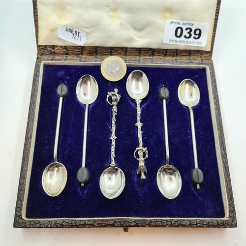 39 - Six Sterling Silver coffee bean spoons in fitted case.