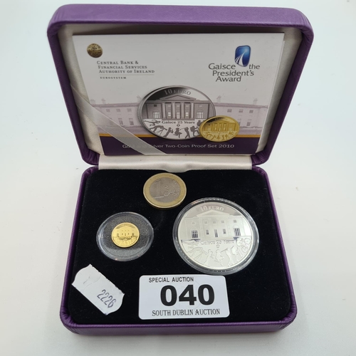 40 - 2010 Two coin proof set Inc a Solid Gold coin and Sterling Silver coin from the Central Bank of Irel... 