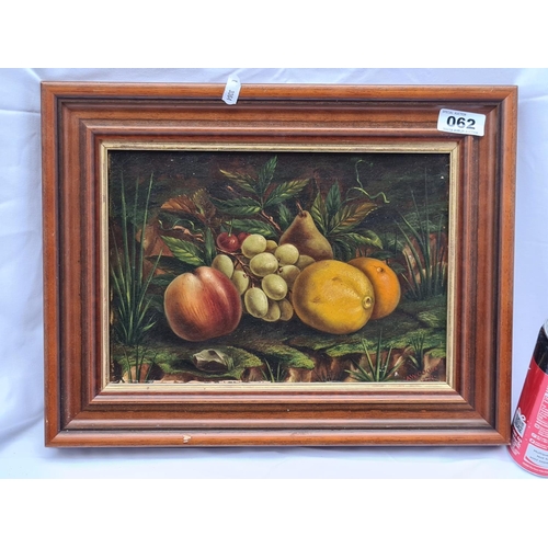 62 - Fruit still life in oil. Signed and dated, A.W Cooze, 1879.