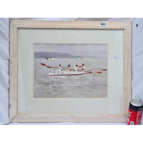 63 - Ken Hayes watercolour of rowers out on the 'Amelia Lee'.