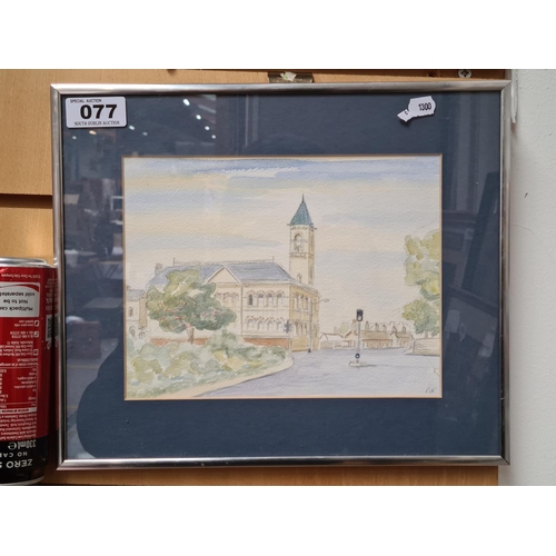 77 - Original Paula O'Regan water colour, titled 'Town-Hall, Dun Laoghaire'.