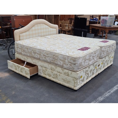 316 - Super quality kingsize bed by Brown Thomas Dublin with storage drawers King Koil Mattress.