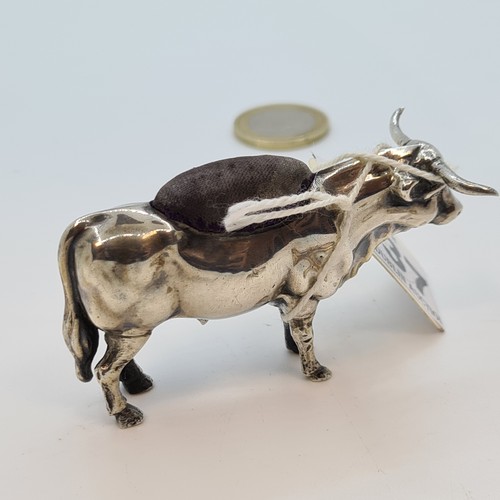 37 - Love this. Fabulous antique Sterling Silver bull pin cushion.