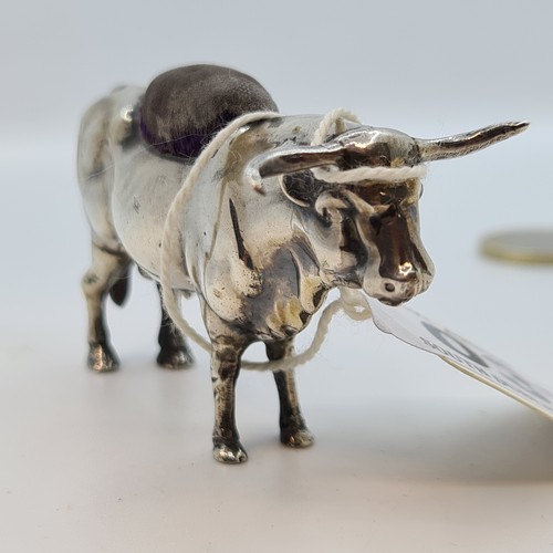 37 - Love this. Fabulous antique Sterling Silver bull pin cushion.