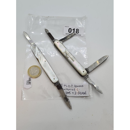 18 - Two Mother of Pearl antique penknives a 4 blade and a 2 blade.