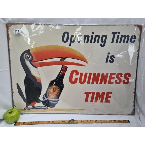 374 - 'Opening time is Guinness Time' Metal Guinness sign. Mm: 50 cm x 70 cm.