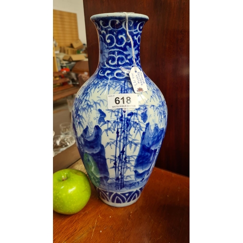 618 - Antique Chinese tall blue and white baluster vase