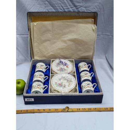 71 - Aynsley Coffee set in original box. Brand new. Made in English, bone china. Reproduction of an 18th ... 